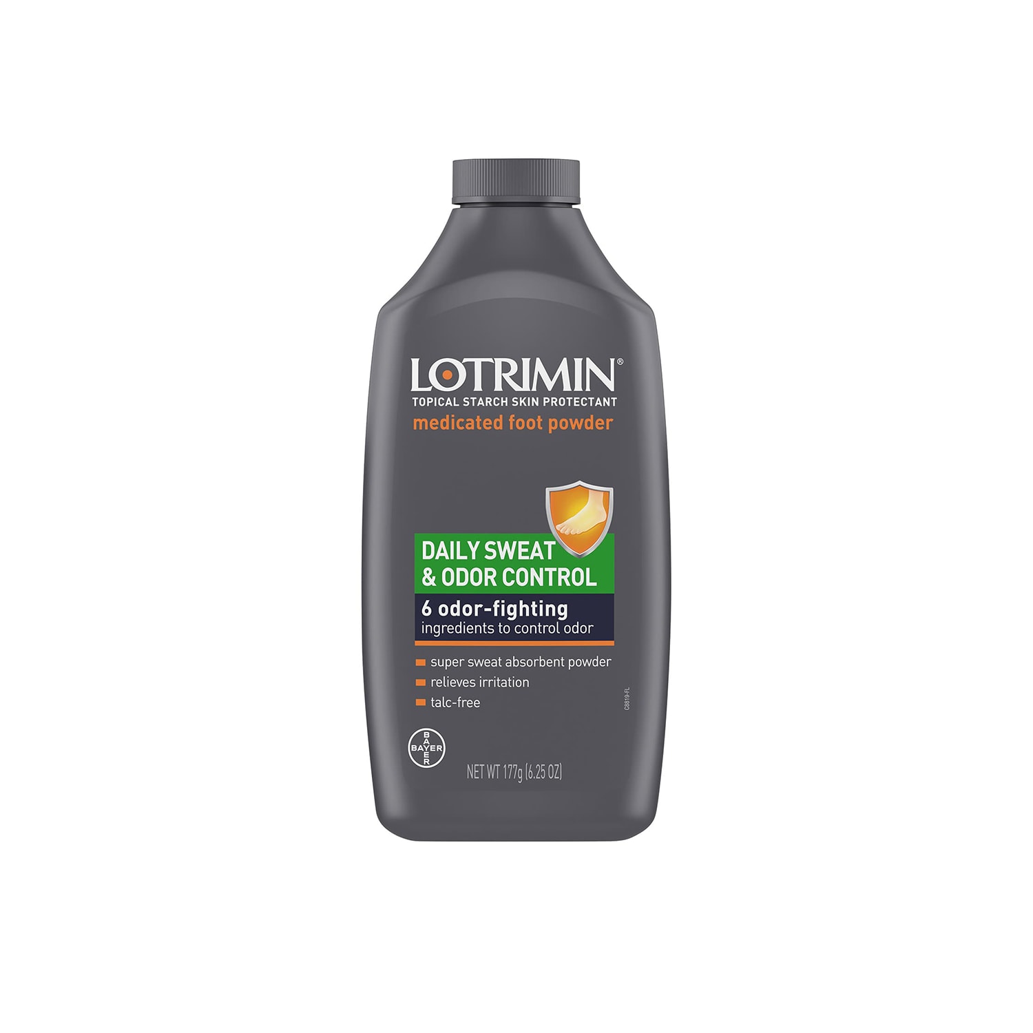 grey bottle of lotrimin daily sweat and odor control foot powder