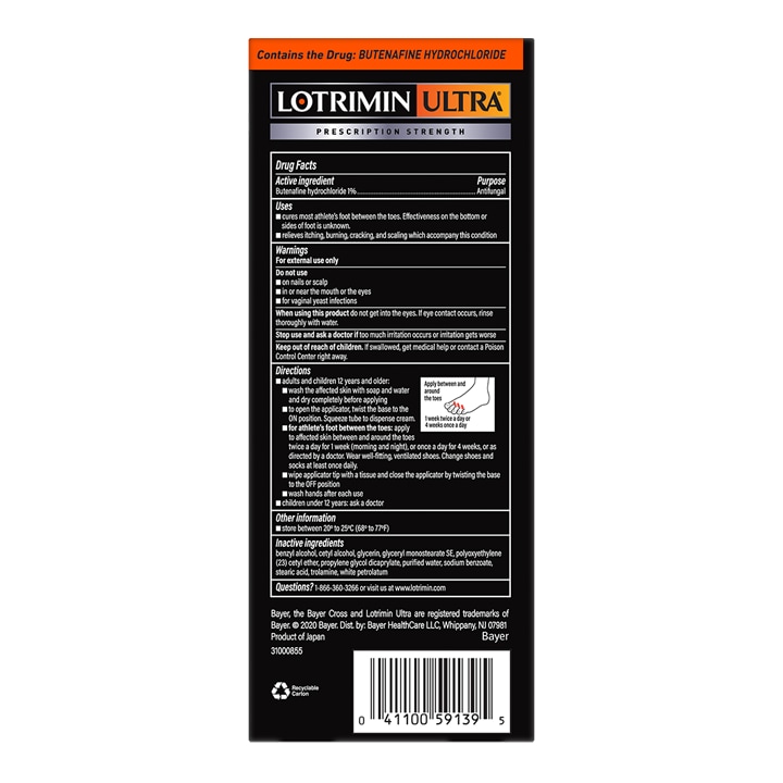 back of box of Lotrimin Ultra® Athlete's Foot Cream with No Touch Applicator