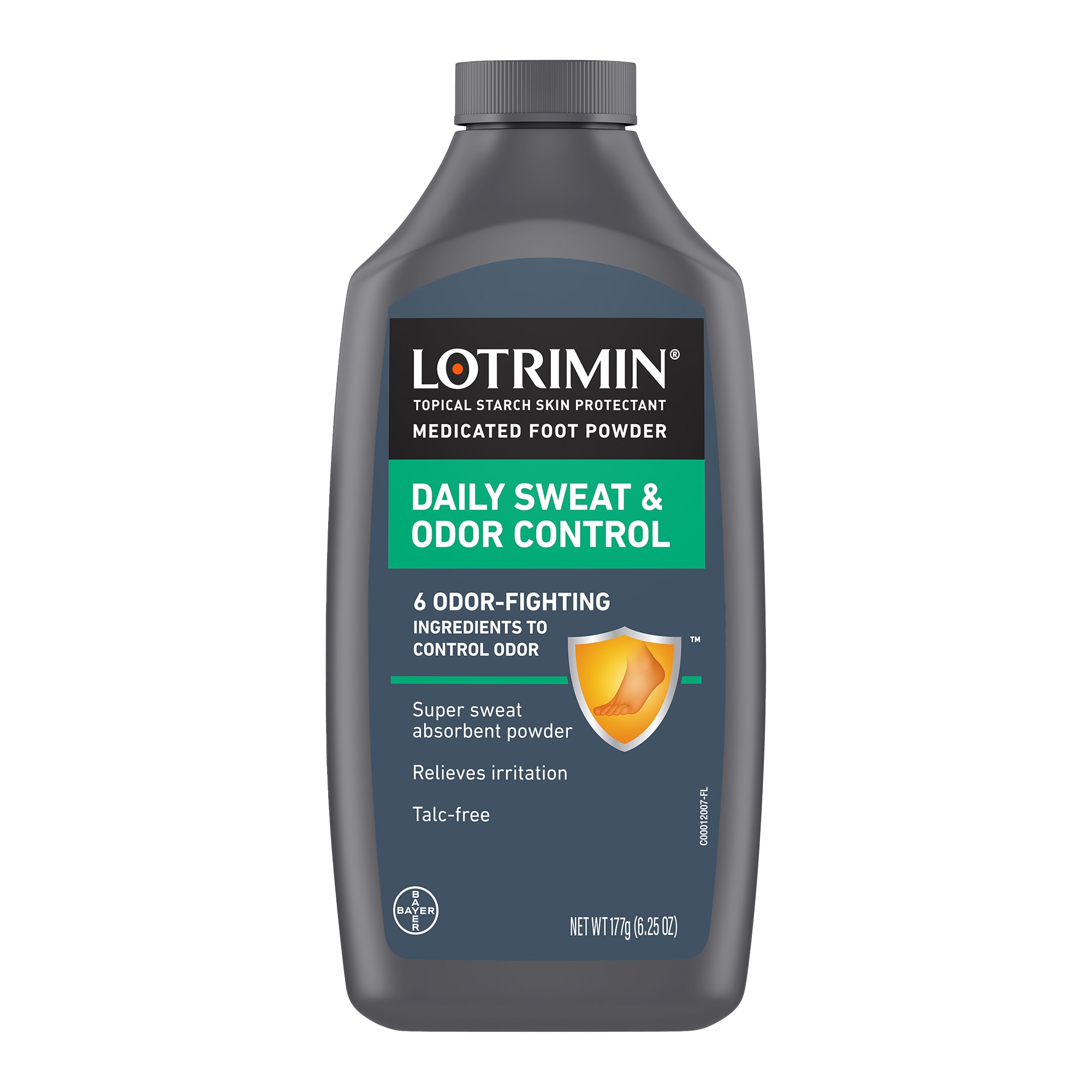 grey bottle of lotrimin daily sweat and odor control foot powder