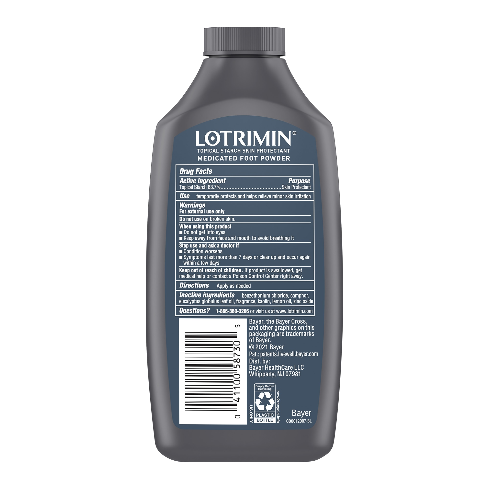 back of bottle of lotrimin foot powder