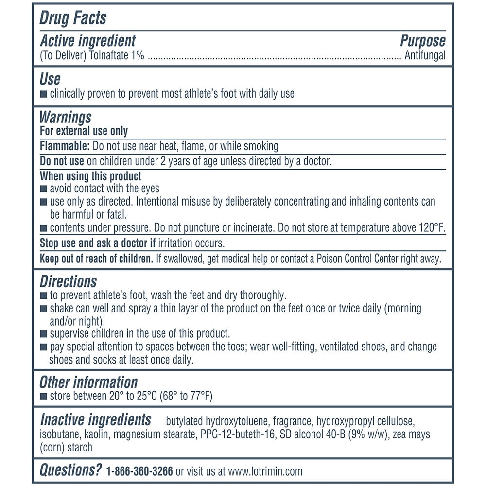 drug facts for Lotrimin® AF Athlete’s Foot Daily Prevention Deodorant Powder Spray