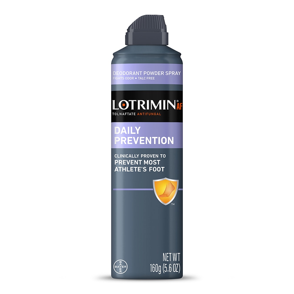 gray can of Lotrimin® AF Athlete’s Foot Daily Prevention Deodorant Powder Spray