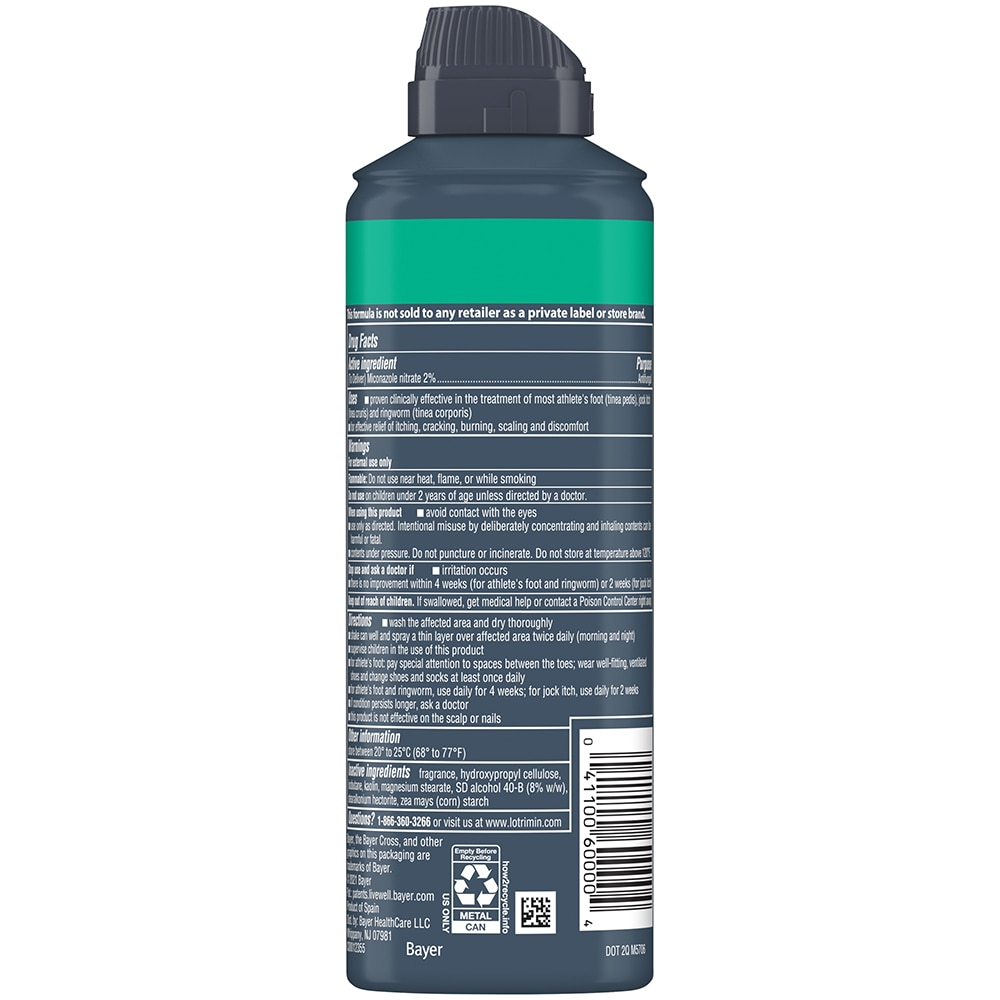 back of gray can showing drug facts for Lotrimin® AF Athlete’s Foot Deodorant Powder Spray