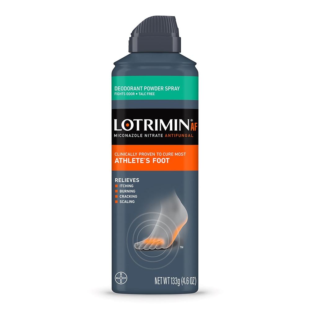 gray can of Lotrimin® AF Athlete’s Foot Deodorant Powder Spray