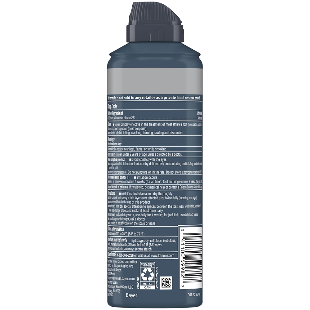 back of gray can showing drug facts for Lotrimin® AF Athlete's Foot Powder Spray