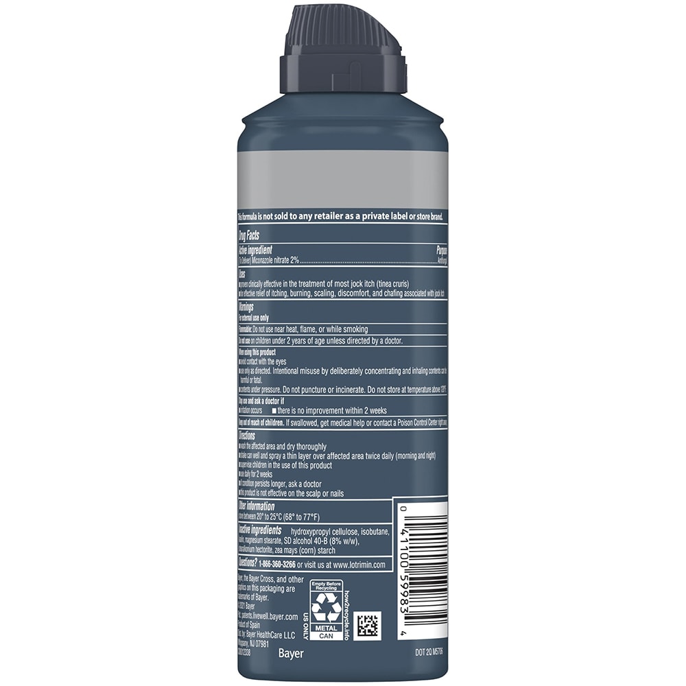 back of gray can showing drug facts for Lotrimin® AF Jock Itch Antifungal Powder Spray
